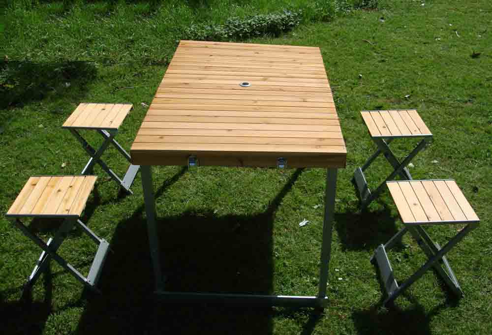 Holz Klapptisch Campingtisch mit 4 Faltstuhl Klappstuhl  